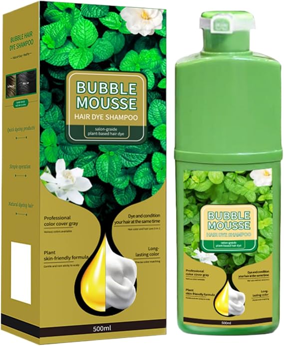 Foam Hair Dye - 500ml Bubble Mousse Shampoo, Natural Hair Mousse Healthy Plant Hairs Color, Long-lasting Plant-Based Foam HairBye For Men & Women Home Salon Daily Bathroom Travel