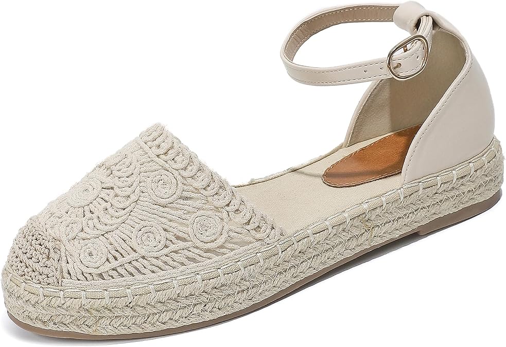 Lossarye Women's Platform Closed Toe Espadrille Sandals Adjustable Ankle Strap Comfortable Round Toe Breathable Flat Sandals for Summer Vocation Beach Dressy Shoes