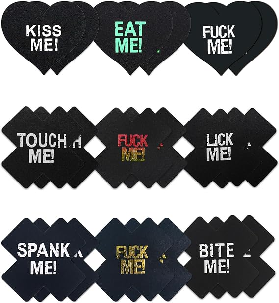 CICKEE Pasties Sexy Nipple Covers 9 Pack Fun Pasty Pack for Rave Party Goth Lingerie Heart X Breast Petals with Words