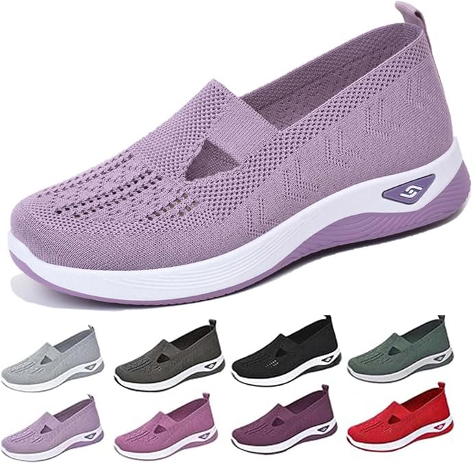 Women's Comfortable Breathable Knitted Sneakers, Cut-Out Woven Orthopedic Sneakers, Slip-On Sneakers for Women