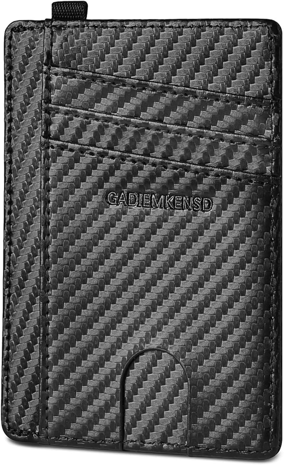 GADIEMKENSD Credit Card Holder RFID Blocking Genuine Leather Slim Wallet Compact Size Card Cases for Women & Men with D-Shackle Keychain Purse Carbon Fiber Black