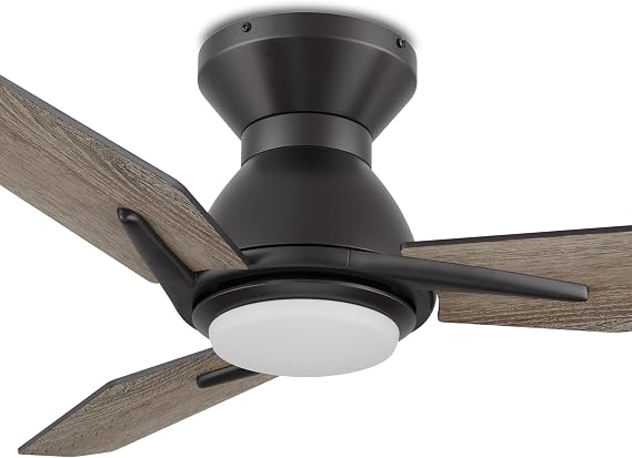 SMAFAN Smart Ceiling Fans with Lights Flush Mount 52", 3 Light Colors Dimmable, 10 Speeds DC Ceiling Fan with Remote, Outdoor Ceiling Fan Compatible with Alexa, Siri & Google Home, Black & Wood
