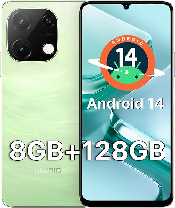 UMIDIGI Cell Phone, G9T Android 14 Smartphone Unlocked,4+128GB/1TB TF, 6.75" HD+, 5000mAh, 18W Fast Charging, 13MP Camera, AI Face & Fingerprint Unlock, 4G Dual SIM, GPS,No NFC