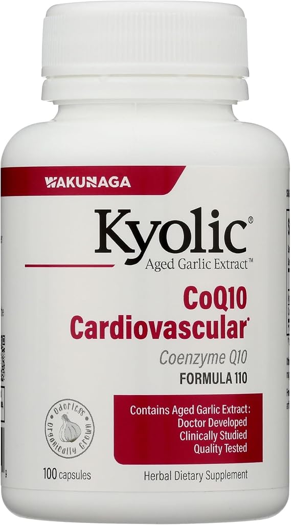 Kyolic Aged Garlic Extract Coq10 Cardiovascular* Formula 110 100 Capsules | CoQ10 & Aged Garlic Extract for Cardiovascular Health and Cellular Energy Support*, Odorless Herbal Supplement, GMO-Free