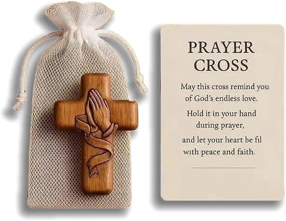 Prayer Cross Gift,Handmade Wooden Holding Cross - Christian Gifts for Women & Goddaughters,Baptism Gi/ft,Pocket Cros/s,Woode/n Prayer Cr/oss for Comfort & Faith,Woo/den Cro/ss for Christian Gifts