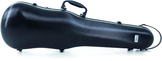 GEWA Violin Shaped Case Polycarbonate 4/4 - 1/2 Size, Black, Black Interior, 2 Removable Backpack Straps, Accessory Pocket, Padded Suspension, Additional Side Handle