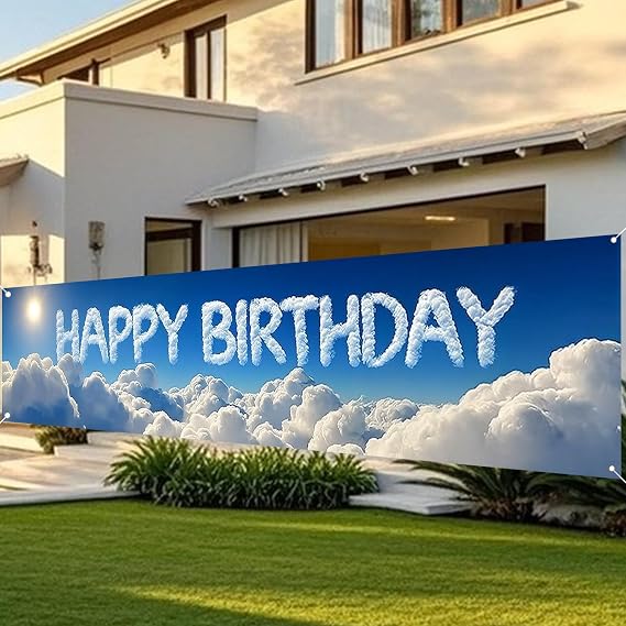 Nuxovilar Blue Sky Cloud Birthday Banner 78.7x17.7 Polyester | Birthday Banner, Blue Sky, Cloud Poster, Party Backdrop. Suitable for Yard, Lawn, Patio. (Sky Cloud)