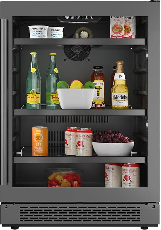 Avallon ABR241BLSS 24 Inch Wide 140 Can Energy Efficient Beverage Center with LED Lighting, Double Pane Glass, Touch Control Panel and Left Swing Door