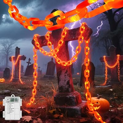 Battery Operated Plastic Chain String Lights for Halloween Decorations, 5 Feet Props Chains with Orange Lights, for Halloween Party Creepy Costumes Accessories Cosplay Spooky Decorations