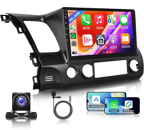 4G+64G Radio for Honda Civic 2006 2007 2008 2009 2010 2011 Car Stereo, Wireless CarPlay Android Auto 10.1 Inch IPS Touch Screen Android 15 GPS WiFi Bluetooth DSP Audio HD Backup Camera