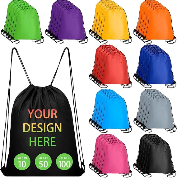 10-100 Pack Custom Drawstring Bags Bulk Personalized Gift Bags Custom Backpack with Your Name/Logo for Gym Travel Business Promotion and Daily Use