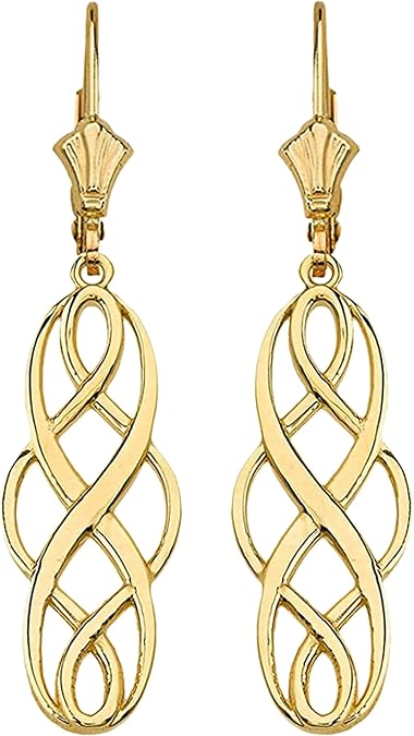 14K or 10K Yellow Gold Celtic Interlace Knot Work 3/4 Leverback Earrings - Choice of Metal