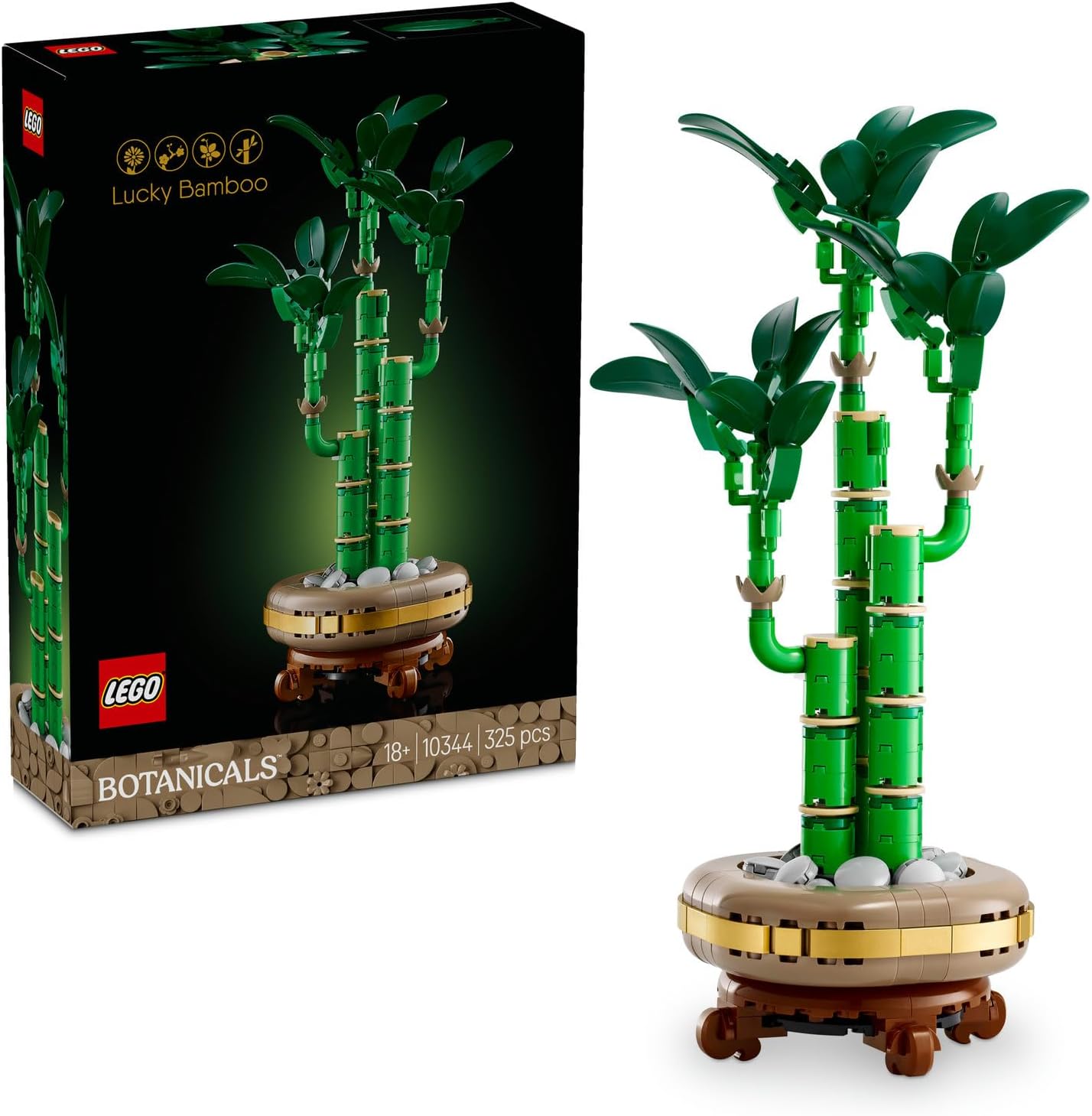 LEGO Botanicals Şans Bambusu 10344 – Yetişkinler için Bambu Sapları, Çakıl Taşları ve Ahşap Efektli Saksı İçeren Sevgililer Gününe Özel Dekoratif Bitki Modeli Yapım Seti 325 Parça