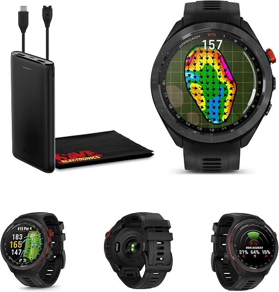 Garmin Approach S70 Golf GPS Smartwatch AMOLED 47mm (Black) Bundle
