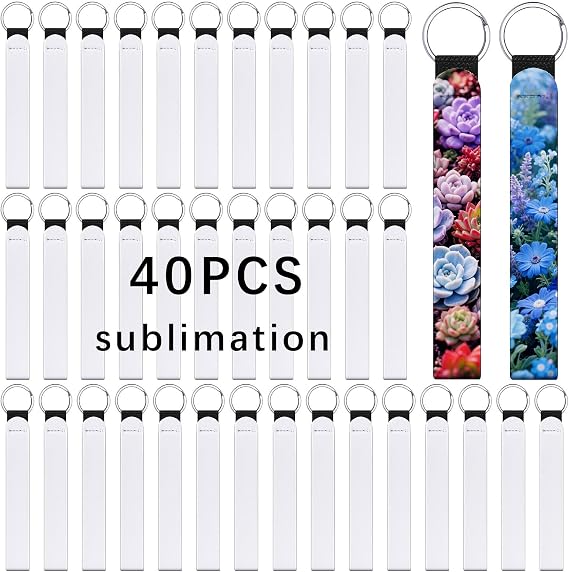 40 Pcs sublimation wristlet blanks Keychain Bulk Black nylon strap is resistant to high temperatures,White Neoprene sublimation keychain blanks Products DIY for Women
