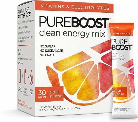 Pureboost Sugar-Free Clean Energy Booster Drink Mix, Citrus Sunrise 30ct
