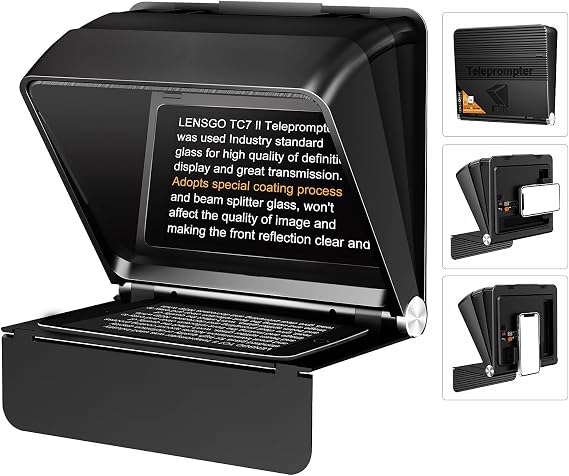 Foldable Teleprompter for Smartphone,LENSGO 10'' Portable Prompter with Remote Control,APP Compatible with iOS/Android for YouTube, Tiktok,Zoom, Twitch, Online Teaching,Vlogger,Live Streaming(TC7II )