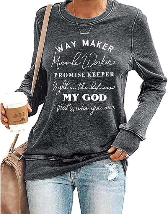 Women Waymaker Miracle Worker Christian Shirts Long Sleeve Funny Sarcastic Graphic Sweatshirt Pullover Tops