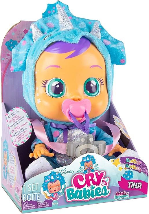 Cry Babies Fantasy Tina The Blue Dinosaur | Interactive Baby Doll Crying Real Tears with Dummy