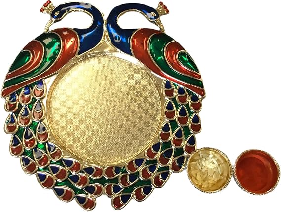 6 Piece Decorative Peacock Haldi Kumkum Holder Traditional Roli Chawal/rice Holder Indian Festival Rakhi Pooja Thali Diwali Pujan Mandir Tika Platter Housewarming Gifts
