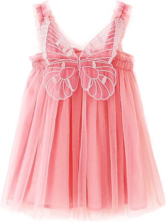 Tulle Puffy Butterfly Dresses for Baby Girls with Ruffle Sleeve Design