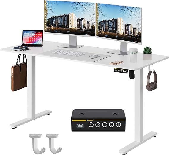 55 x 24 Inch Electric Standing Desk, 3 Memory Presets, White