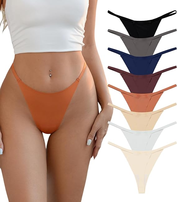 Womens Seamless G String Thongs - No Show Low Rise Soft Breathable Tanga Panties for Everyday Wear