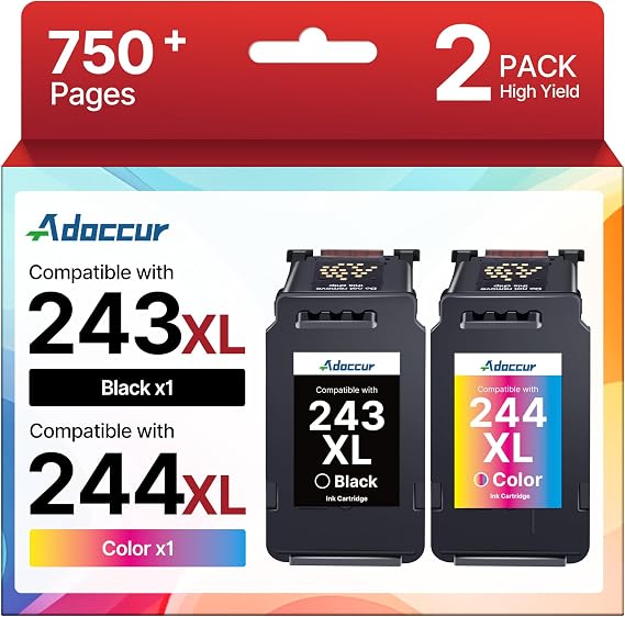 PG-243XL / CL-244XL Ink Value Pack Replacement for Canon 243 and 244 Ink Cartridges Compatible to Pixma MG2522 TR4520 MX492 MX490 TS202 TS302 TS3122