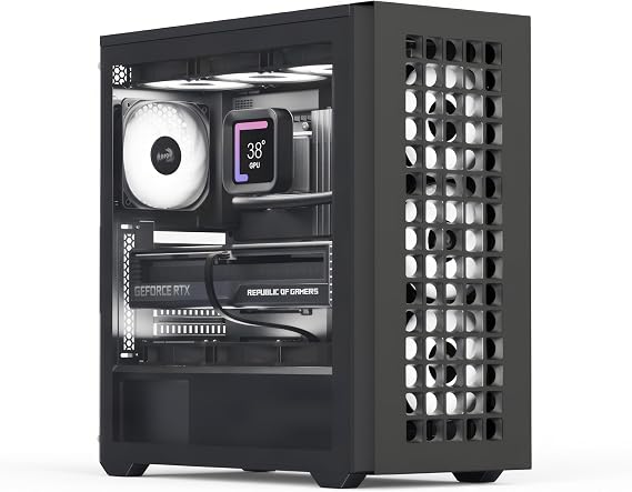 Aerocool D502A, Mid-Tower Kasa, oyun bilgisayarı kasası, Airflow Mesh ön panel tasarımı, 4 RGB fan dahil, ATX Micro-ATX ve Mini-ITX ana kartlarla uyumlu, temperli camdan yan panel, siyah