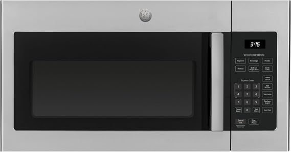GE 30" Over-the-Range Microwave, 1.6 Cu. Ft., 1000 Watts, 300 CFM Hood Vent, LED Lighting, Auto Defrost, Easy Mount Install, Stainless Steel, JVM3160RFSS