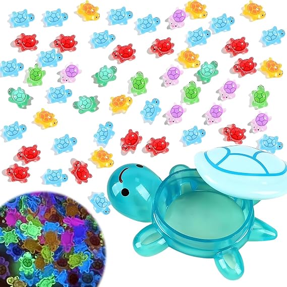 101 Pcs Mini Resin Animals Mixed Turtle, Luminous Miniature Resin Animals | Mini Turtle Figurines with Turtle Storage Box Diy for Fish Tank Landscape Decoration