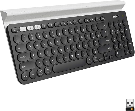 Logitech K780 Multi-Device Wireless Keyboard with Built-in Cradle - White | Bluetooth with includes USB receiver, connects 3 devices, cradle can hold a smartphones and large tablet simultaneously