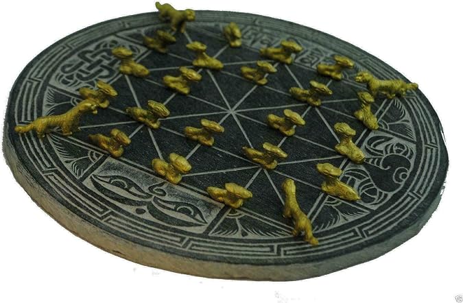 Handmade Slate Bagh Chal Traditional Nepal Board Game with Moving Tigers and Goats, 18cm