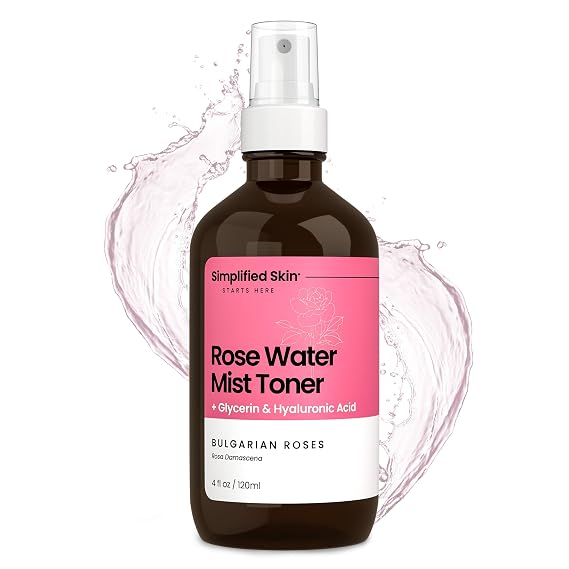 Simplified Skin Rosewater and Glycerin Spray for Face & Hair, Mist Toner