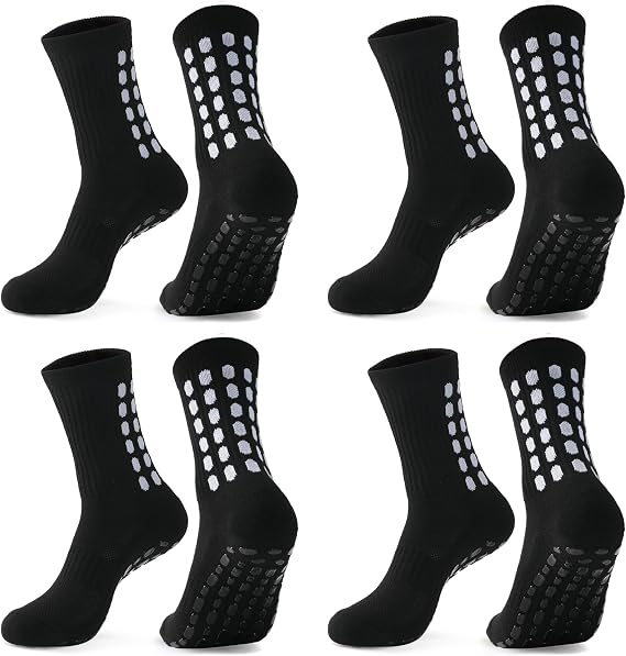 ZXOLDZX 4 Pairs Men's Soccer Socks with Grip Pads Non-Slip Football Basketball Sports Grip Soccer Socks for Men Women