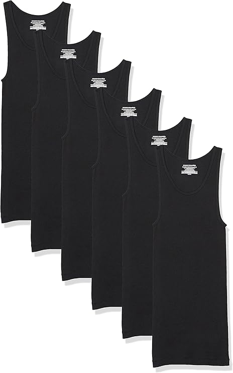 Amazon Essentials Men's Lightweight Breathable Cotton Slim Fit Tank Undershirts, Pack of 6