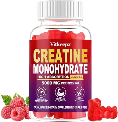 Creatine Monohydrate Gummies Infused with 5g Creatine for Men and Women, Chewables Creatine Monohydrate for Muscle Strength, Muscle Builder, Energy Boost, Pre-Workout Supplement90 Count-Raspberry