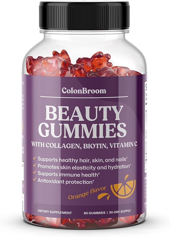 ColonBroom Beauty Biotin & Collagen Gummies with Vitamin C | Hair, Skin and Nails Vitamins for Women & Men, Beauty Supplement for Hair Health, Collagen Peptides Gummies (Orange Flavor, 30 Day Supply)