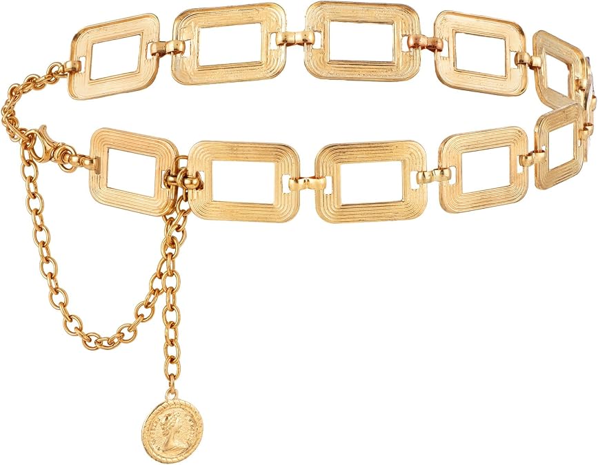 Gold Metal Chain Belt, Waist Chains for Women Ladies Fashion Chunky Link Chain Belts for Dresses Jeans