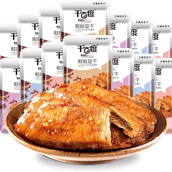 LaTiao Spicy Strip 17.6oz/500g Chinese Snacks in Bulk,Asin Spicy Noodles Made from Dried Tofu,Exotic High Protein Gluten Free Vegetarian Instant Snack Pack for Office Party Camping