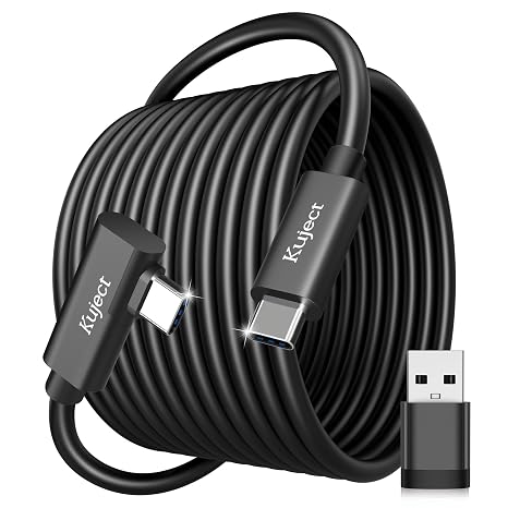 Kuject Link Cable 20FT Compatible for Quest 3S/3, Quest 2/Pro, Pico 4, VR Headset Accessories Cable for Rift S/Steam VR Games, USB 3.0 Type C to C High Speed Data Transfer Charging Cord for Gaming PC