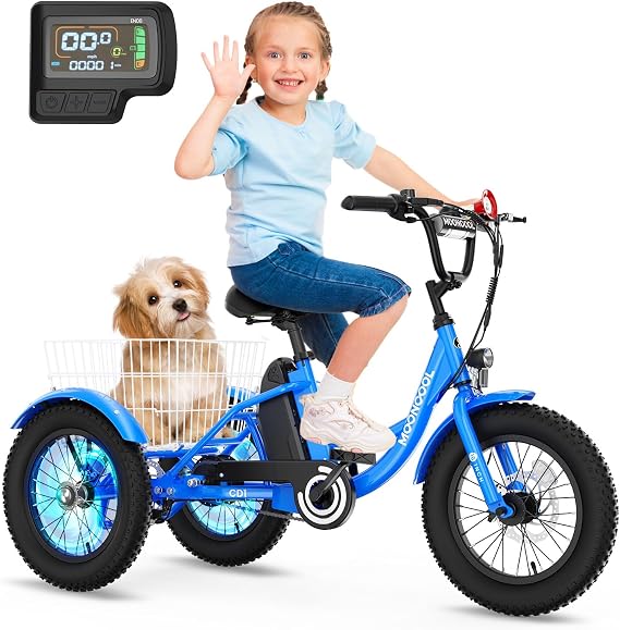 NAIZEA Electric Kids Bike - 16 inch Kids Trike for Boys Girls Age 6-12, e Bike for Children 250W, Kid Balance Bike with Adjustable Seat,Kid's Bikes with Basket, Children Bicycle Multiple Colors