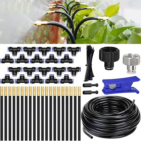 Irrigation System Kit, 360° Bendable Drip Irrigation System with 65FT Hose
