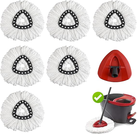 6 Pack Spin Mop Replace Head and 1 Pack Mop Base Compatible with O Cedar EasyWring Spin Mop, Mop Refills 100% Microfiber, Deep Cleaning Machine Washable and Easy-to-Replace