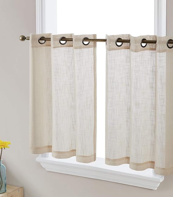 HLC.ME Abbey Faux Linen Cafe Curtain Tiers, 35x36 Inch, Beige, Set of 2