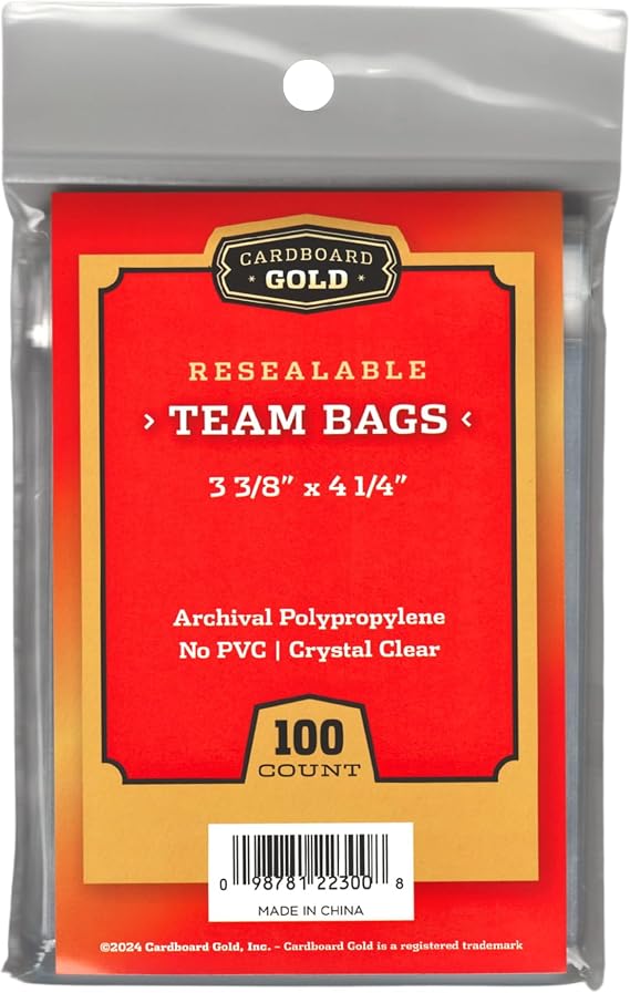 Cardboard Gold Resealable Team Set Bags for Trading Cards - 100 Count