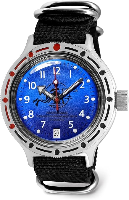 VOSTOK | Scuba Dude Amphibian Automatic Self-Winding 40mm Diver Wrist Watch | WR 200m | Amphibia 420379 | Blue Dial Mechanical Watch | Luminous dots