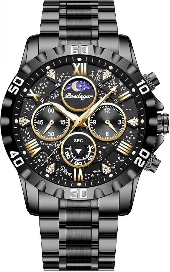 Poedagar Men's Fashion Stainless Steel Watches Quartz Wrist Watch Waterproof Luminous Chronograph Stainless Steel Men's Watches