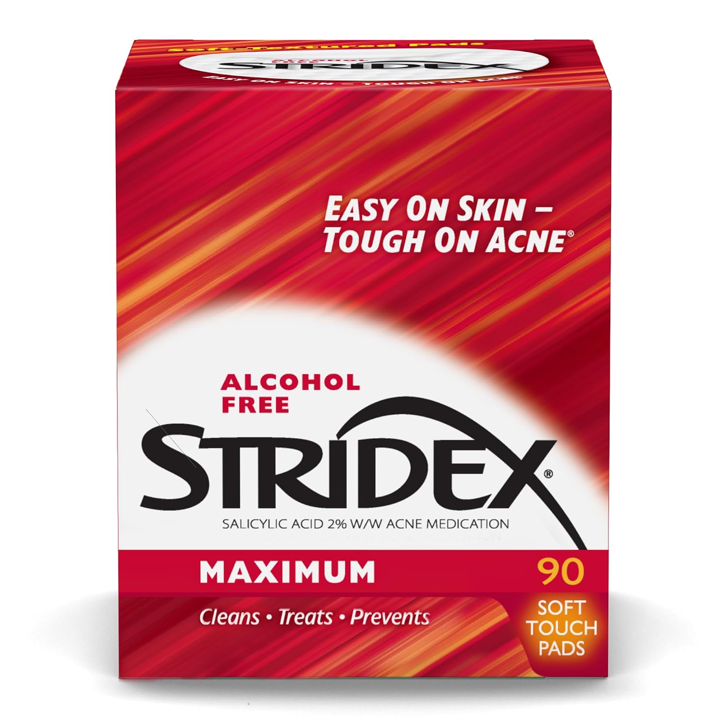 Stridex Medicated Acne Pads, Maximum, 90 Count, Pack of 3 – Facial Cleansing Wipes, Alcohol-Free Face Pads, Acne Treatment for Face, For Moderate Acne, Smooth Application