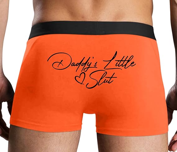 Knaughty Knickers Daddys Little Slut With Cute Heart Logo Orange Mens Boxer Brief Sexy Adult Design
